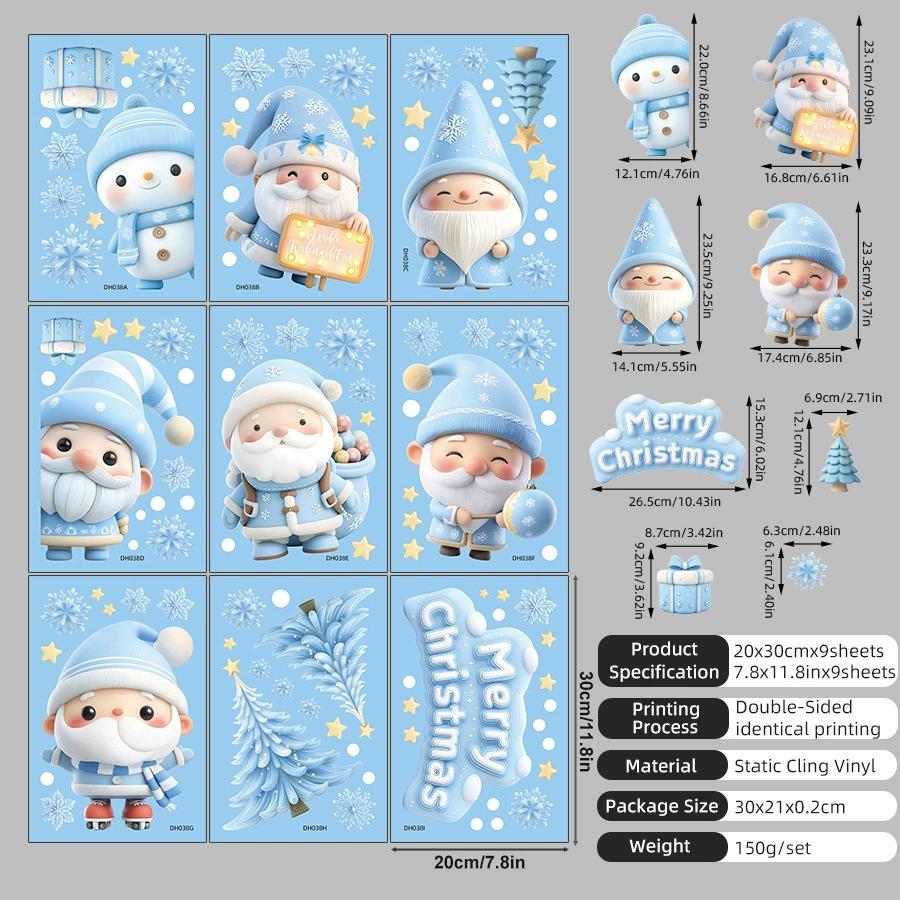 9 PCS/Set Of Christmas Electrostatic Glass Window Stickers Home Decoration Stickers Merry Christmas Scene Decoration Stickers