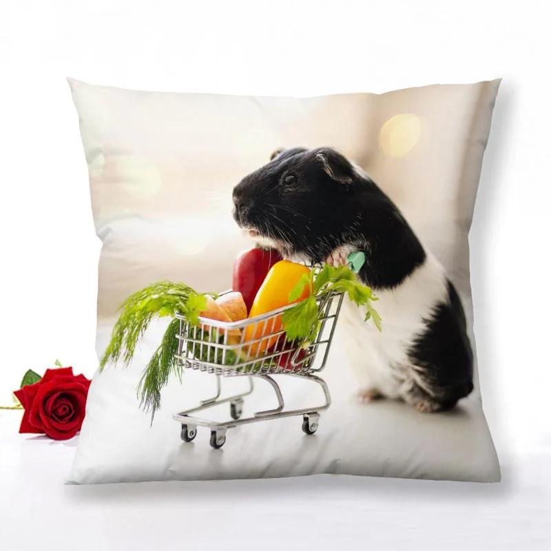 Guinea Pig Zipper Pillowcase Home Decor Satin Square  Bedroom