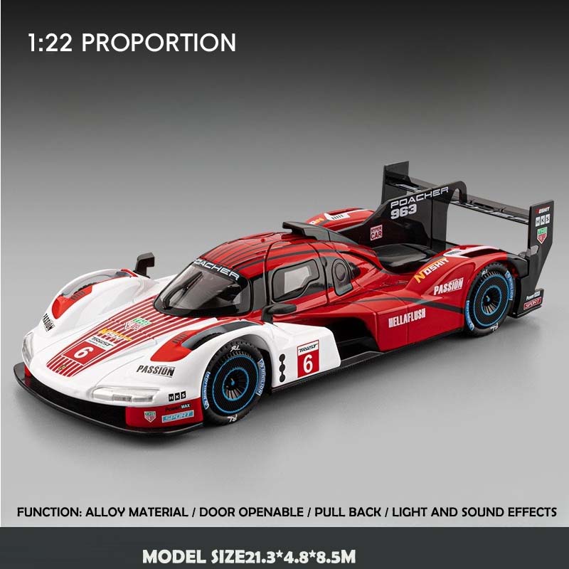 Simulation 1/22 Porsches 963 Racing Car Model Alloy Toy Vehicle Children Boy Gift with Sound Light Collection Mniature Voiture