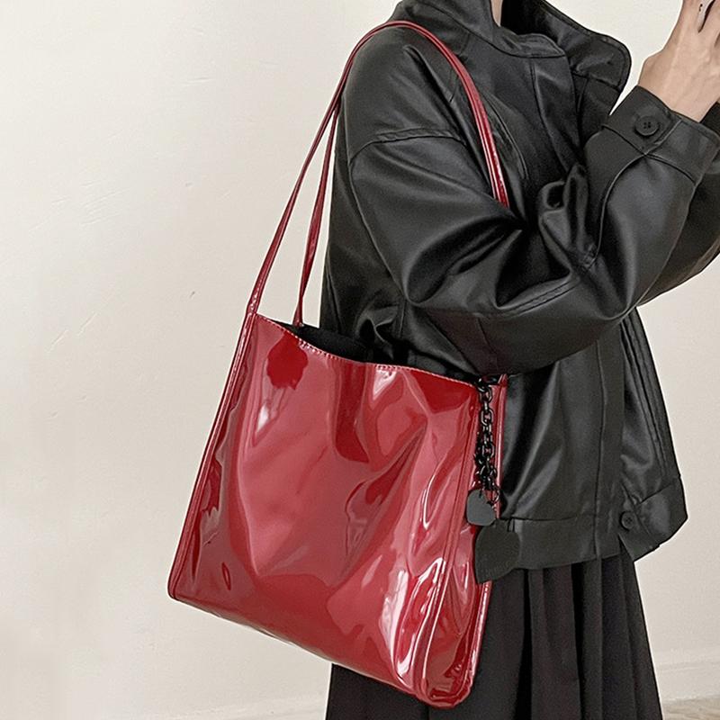 Fashion Patent Leather Women Shoulder Bags Vintage Female Casual Tote Handbags Large Capacity Ladies Shopping Bag