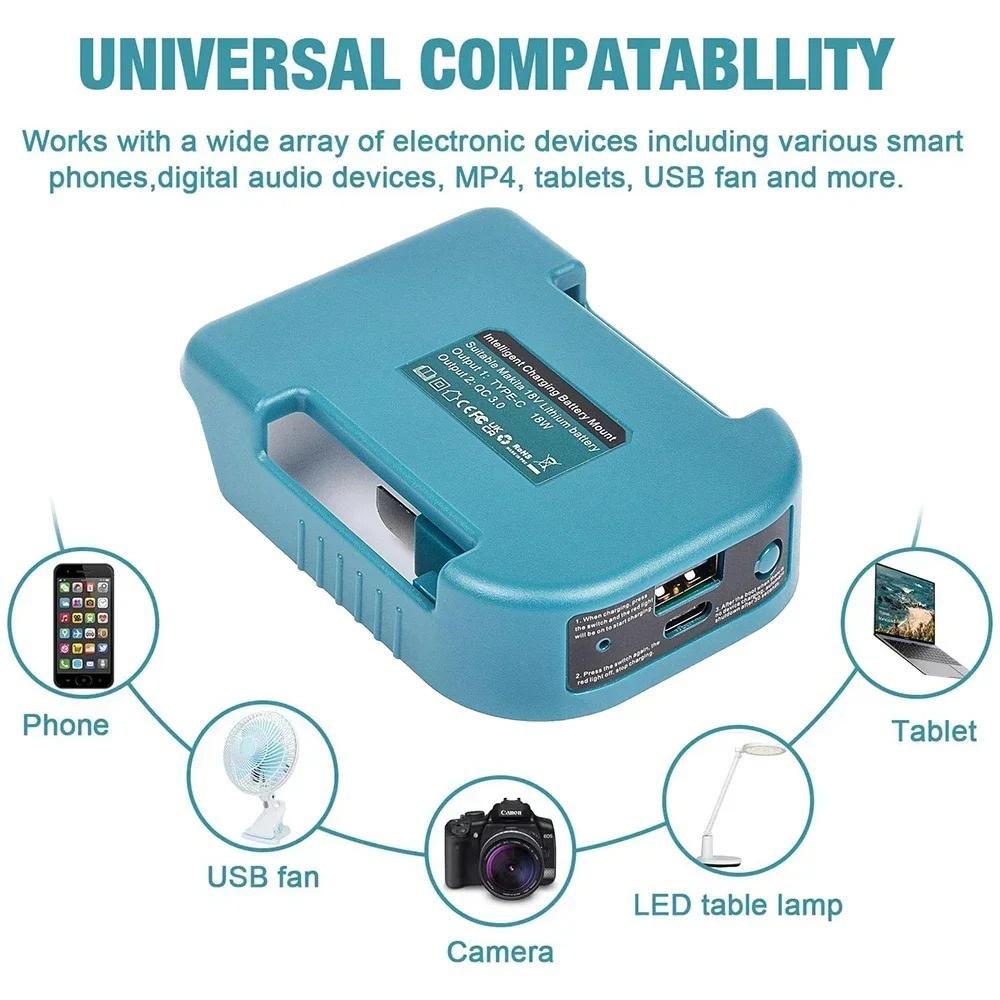 USB & Type-C Adaptér držáku baterie pro baterii Makita 18V BL1840 BL1850 BL1860
