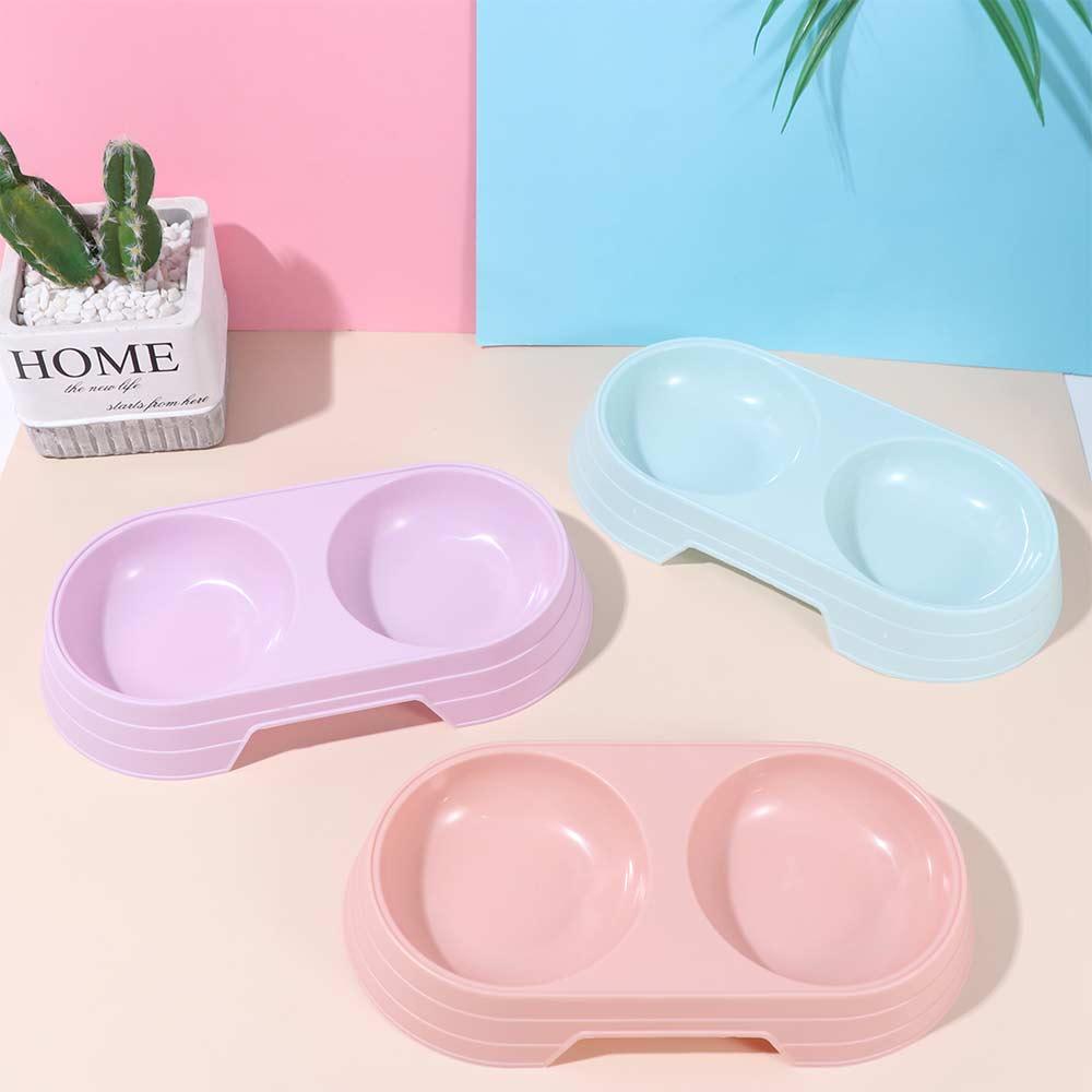 Portable Plastic Candy Color Dog Food Tray Cat Feeding Bowl Cat Drinking Bowl Cat Double Bowl