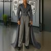 INCERUN Men Peak Lapel Solid Color High Low Irregular Splits Maxi Blazer Coats