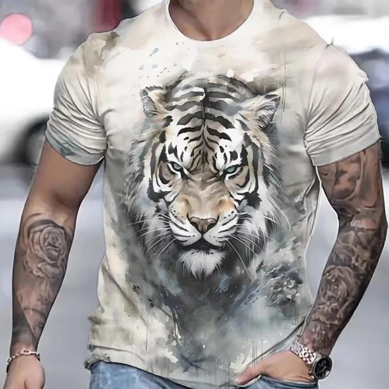 Fashion streetwear short sleeved 3D printed tiger animal pattern 2XS