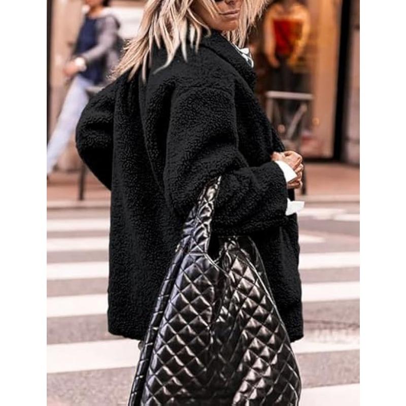 Lamb Wool Coat for Women Long Sleeves Turndown Collar  Medium Length Cotton Jacket Solid Color Warm Comfortable Autumn and Winter