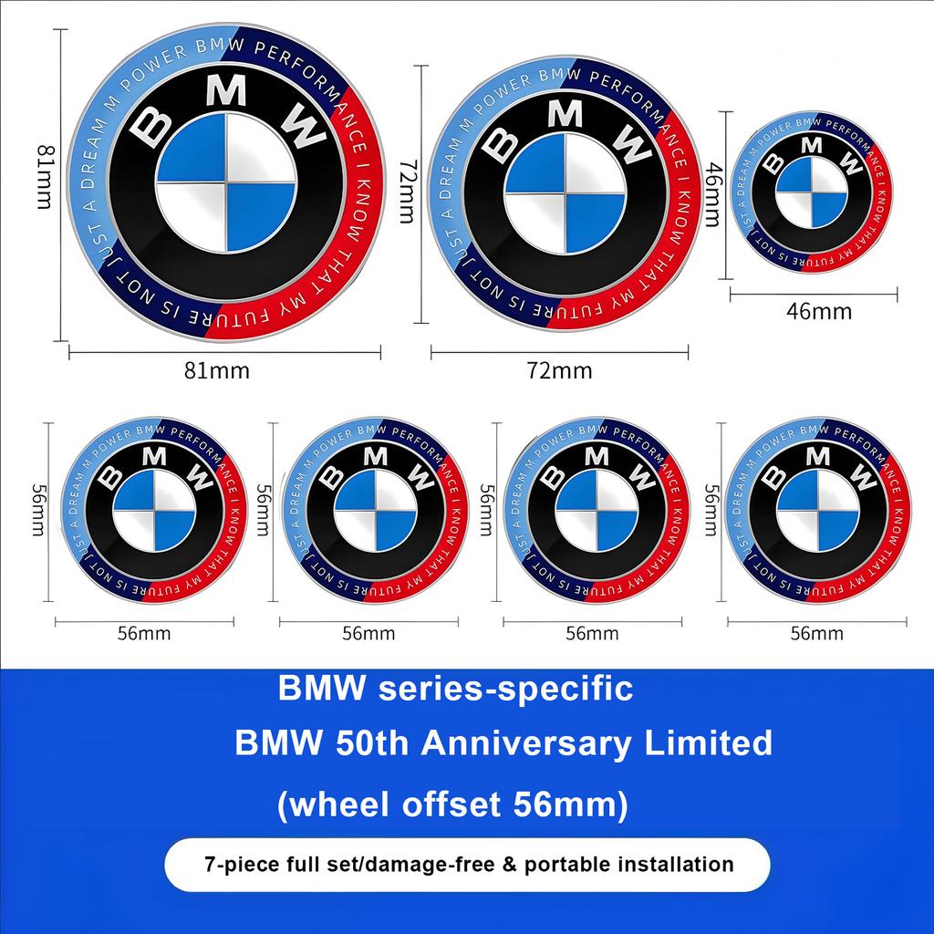 kfwhl7 1/4/7pcs 81/72/46/56/68/mm Car Front Rear Logo Wheel Hub Center Cover Steering Wheel Center Stickers For BMW E36 E46 E90 E60 E39
