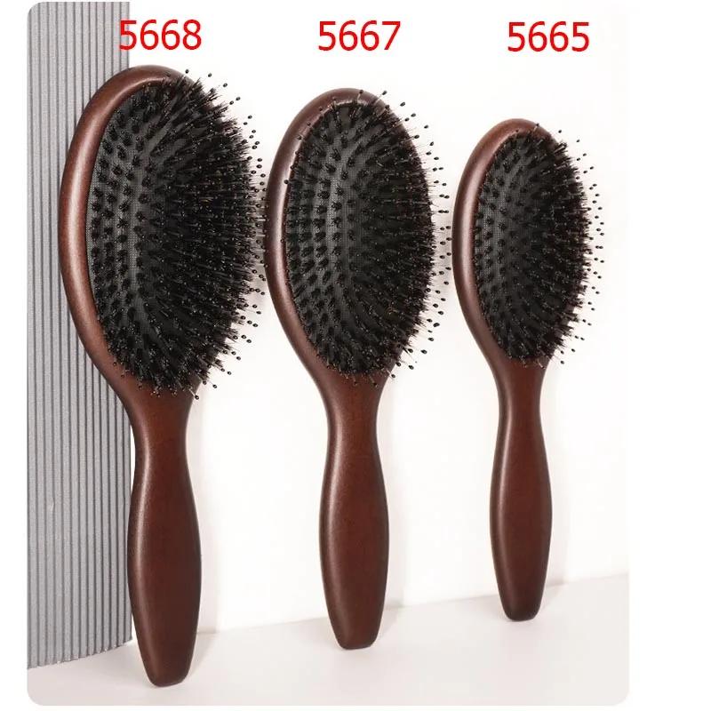 Boar Bristle Hair Brush Natural Beech Comb Hairbrush for Curly Thick Long Dry Wet Hair Detangler Massage Brushes Women Sandalwoo