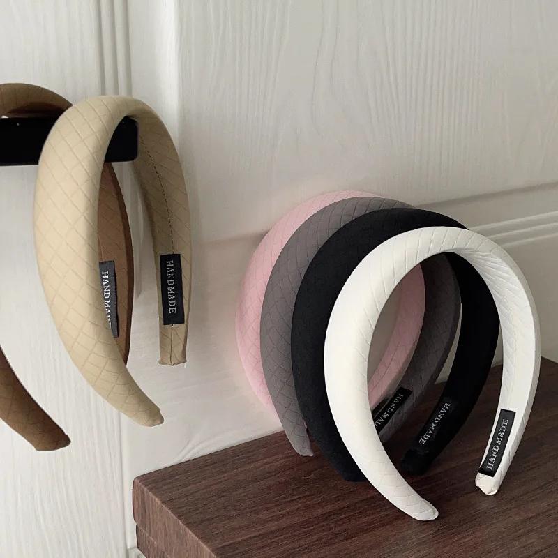 French Vintage Wide-brimmed Headband Women Rhombus Sponge Fabric Hair Band Fixed Face Wash Hoop Girls Hair Accessories