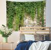 Spring Garden Leaf Tapestry Wall Hanging Green Leaves Tapestry Old Stone Wall Overgrown Leaves Outdoor Nature Tapestries