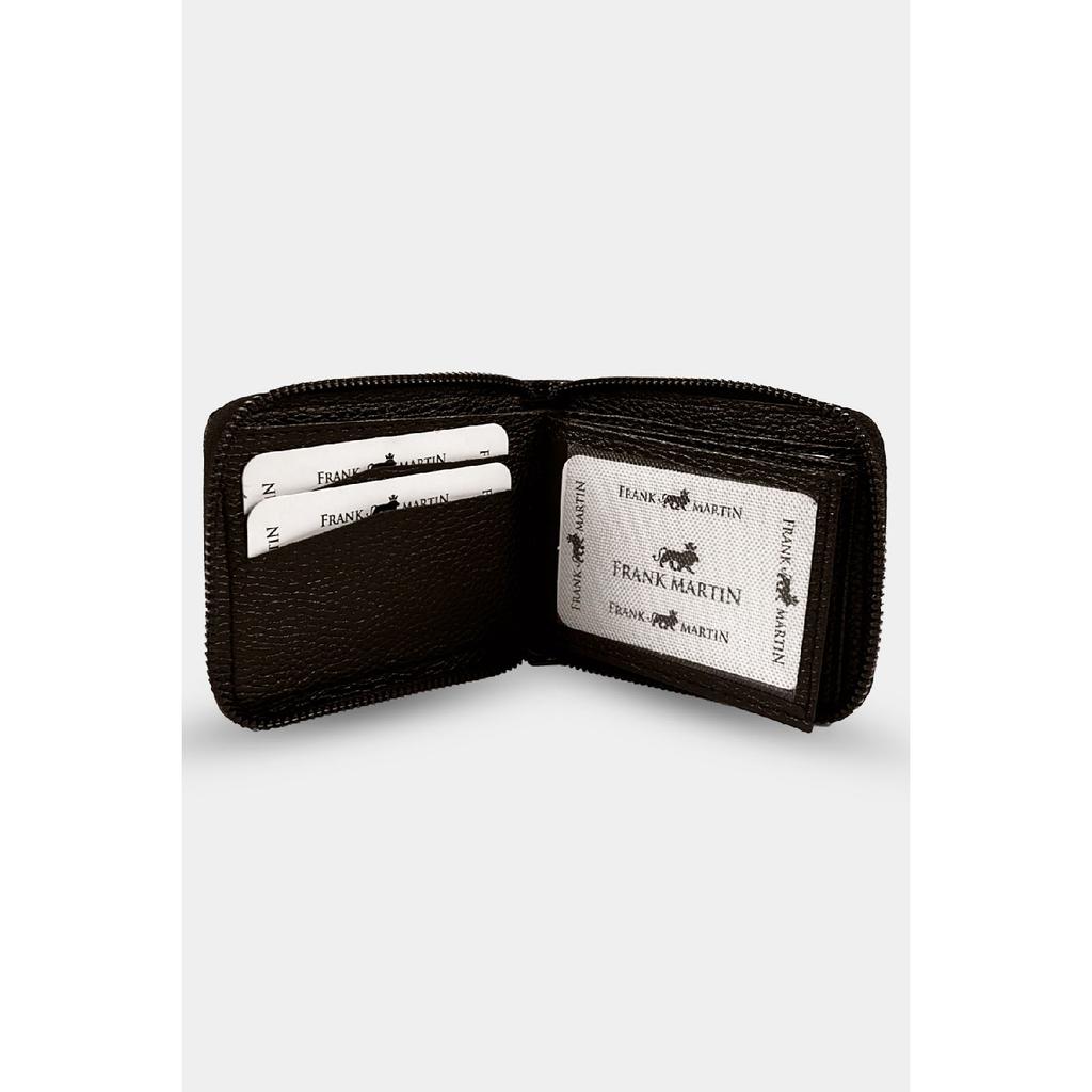 Stilvolles schwarzes Kartenetui aus Leder mit originellem Geldfach mit Reißverschluss und Geschenkbox