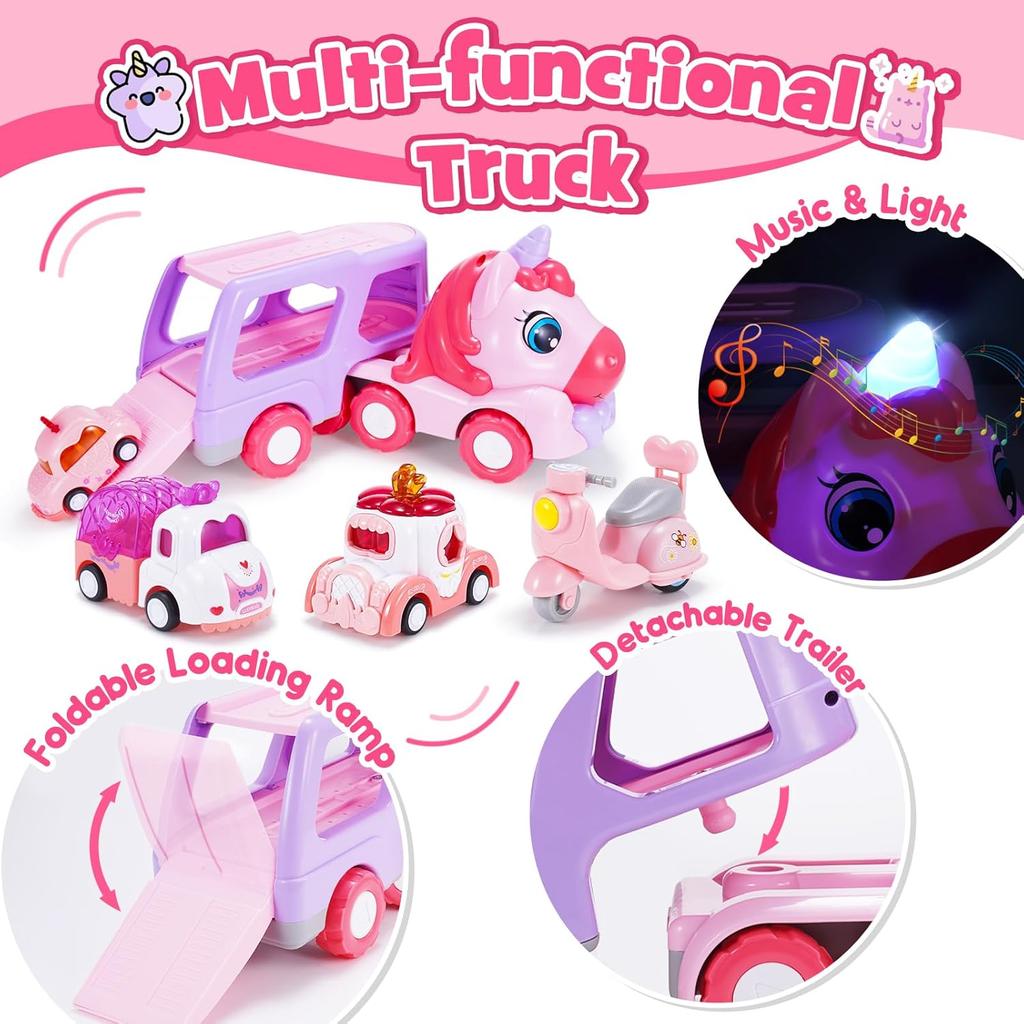 Toys for 1 2 3 Year Old Girls, Gifts for 1 2 Year Old Girls 5 in 1 Girl Cars for Toddlers 1-3 Unicorn Toy Little Girl Toys Age 2-3 Birthday Gifts for