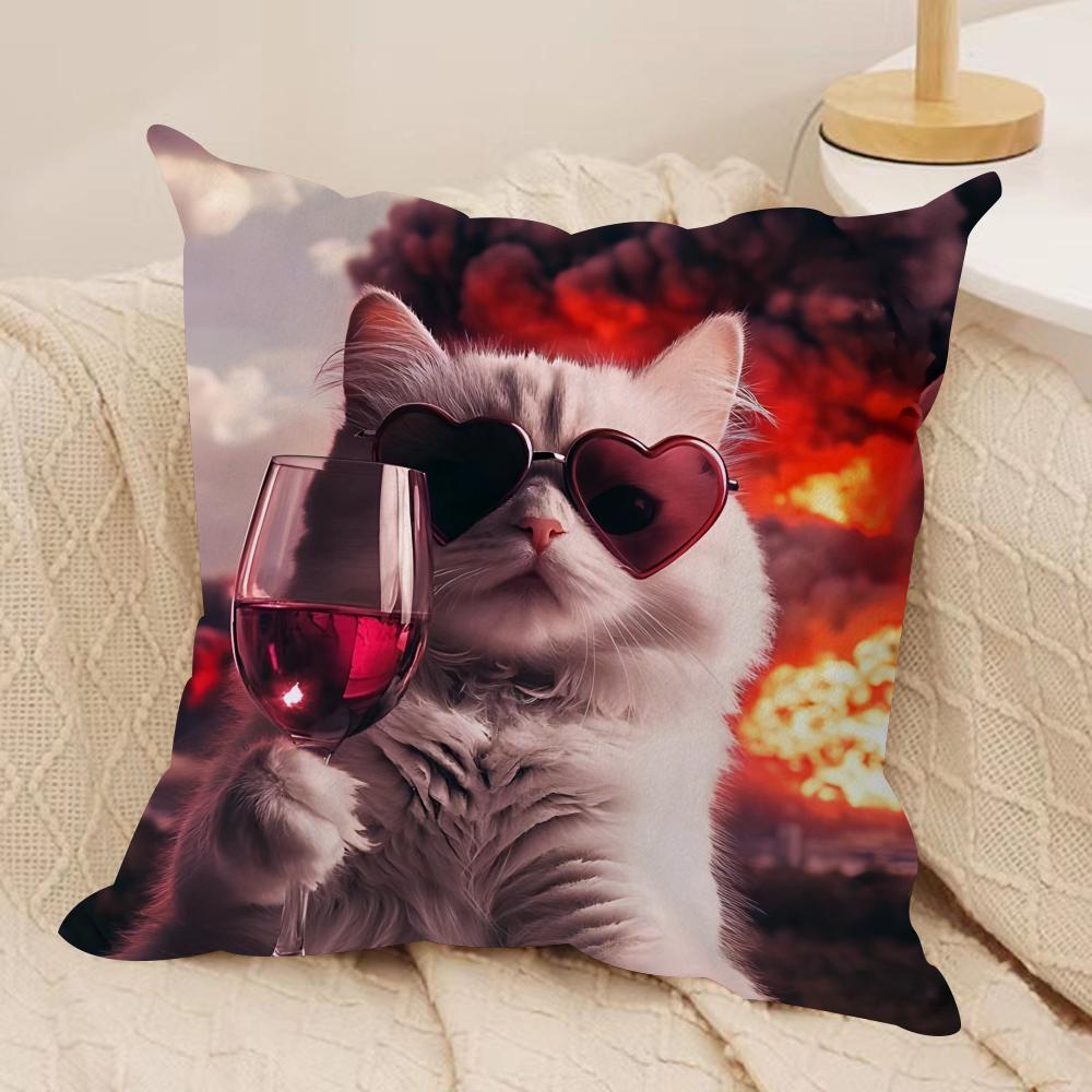 Speechless Cat Funny Cute Cushion Cover Silky Short Plush Invisible Zipper Dustproof Sofa Pillow Case For Home Decor