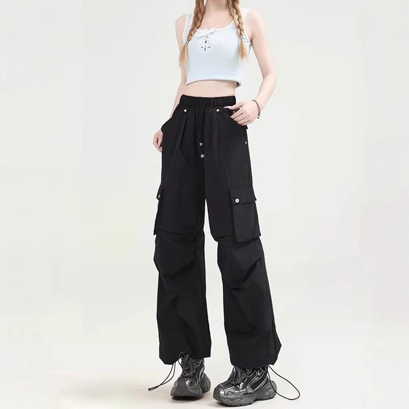 

Summer Street Style Pleated Cargo Pants with Ankle-Tie Small