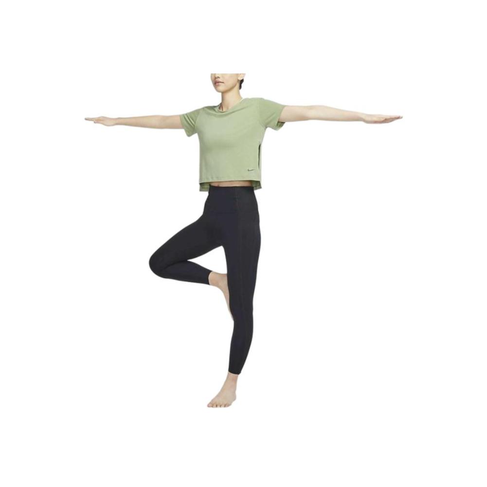Nike Yoga Dri-FIT Solid Side Slit Running Crew Neck Short Sleeve T-Shirt Women Tops Oil-Green DM7026-386