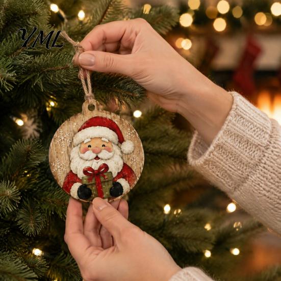 Holiday Party Hanging Decor 8Pcs Christmas Wooden Ornaments, Wood Slice with Santa, Garland Ornaments Snowman, Gingerbread, Reindeer Prints