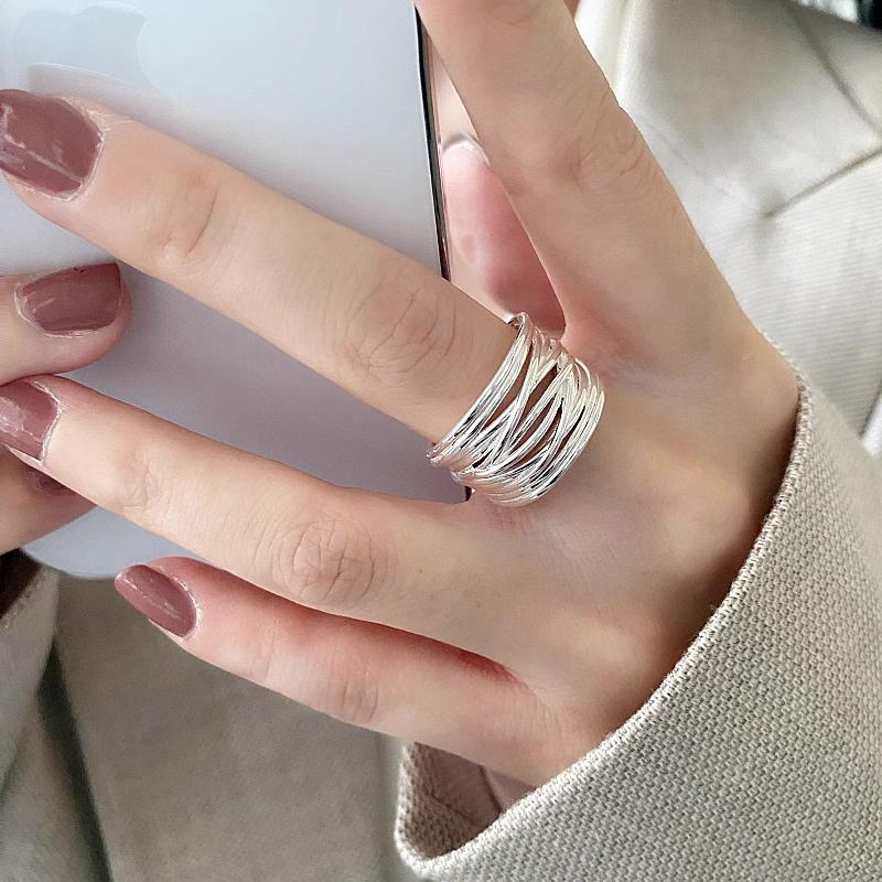 925 Silver Open Finger Ring Punk Heart Irregular Geometric Stackable For Women Girl Jewelry Gift Dropship
