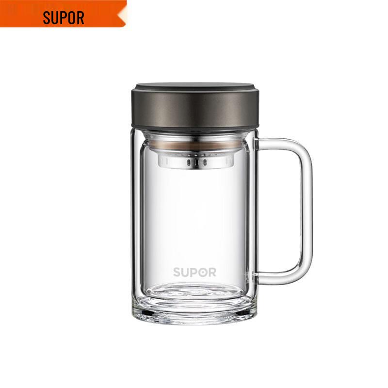 Supor Simple Series Double-Layer Glass Cup 450ml, Ebony Black