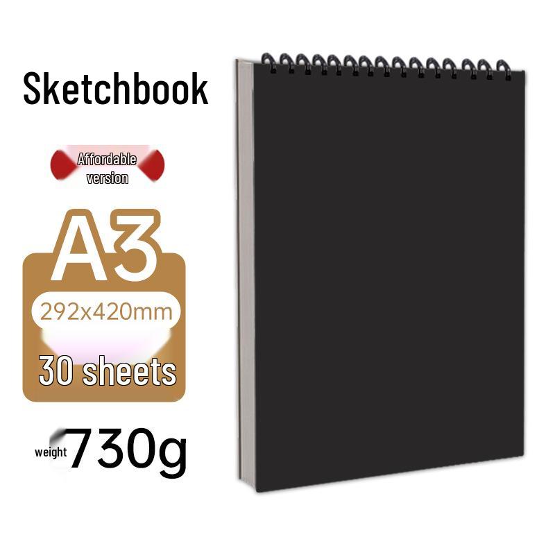 Thickened Black Card Sketchbook for Students - Blank Art Kraft Paper Drawing Book for Beginners, Sizes A3/A4/A5/A6