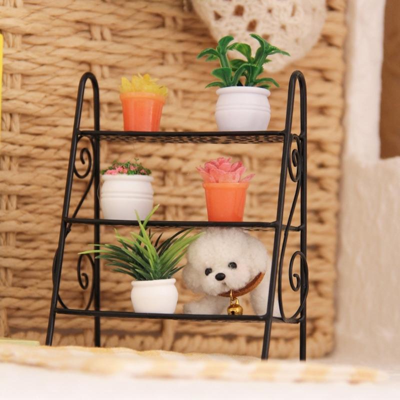 Iron Miniature Plant Holder For 1/12 Scale Doll House Scene Setting Display with Potted Flower for Living Room Decors