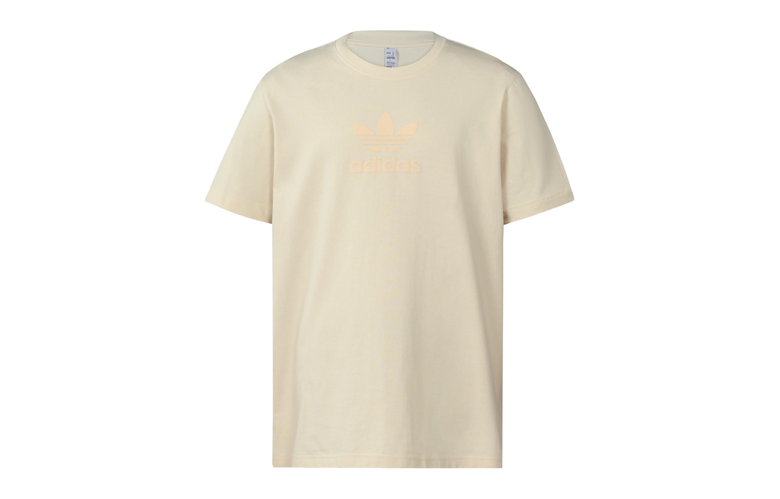 Adidas Originals T Shirts Men s Ecru Crew Neck Moderate Straight Fit HK2786 S