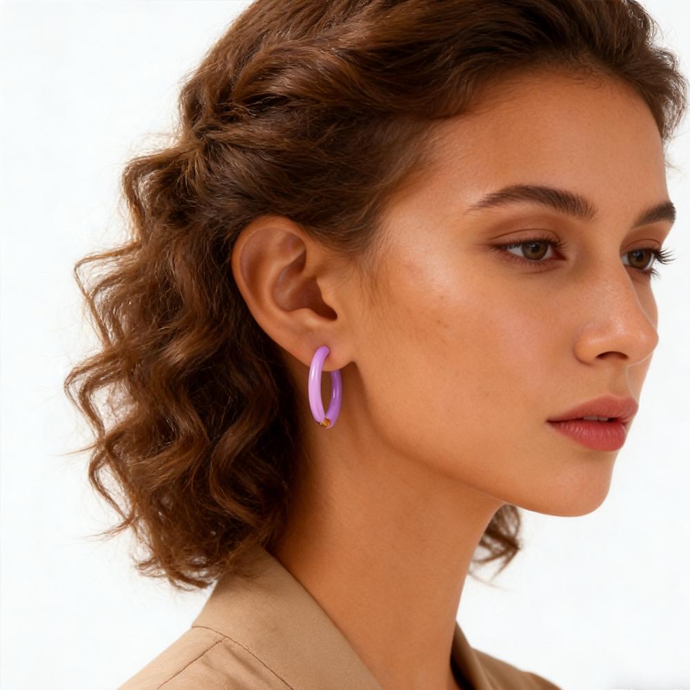 Multi-colored Stainless Steel Hoop Earrings,Elegant Geometric Earrings for Women,Female Jewelry Party Gifts