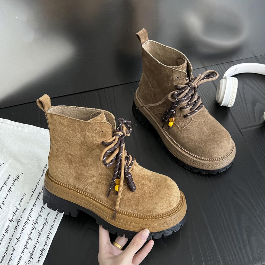 Suding home! Retro polished Martin boots women's 2025 new autumn beaded thick-soled heightening outdoor mountaineering short boots