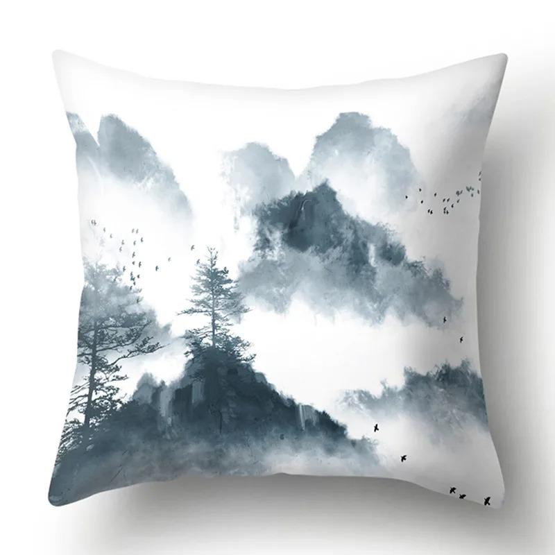 Ink Landscape Painting Pillowcase Bedroom Room Home Decoration Office Seat Living Room Sofa Cushion Cover 45x45cm