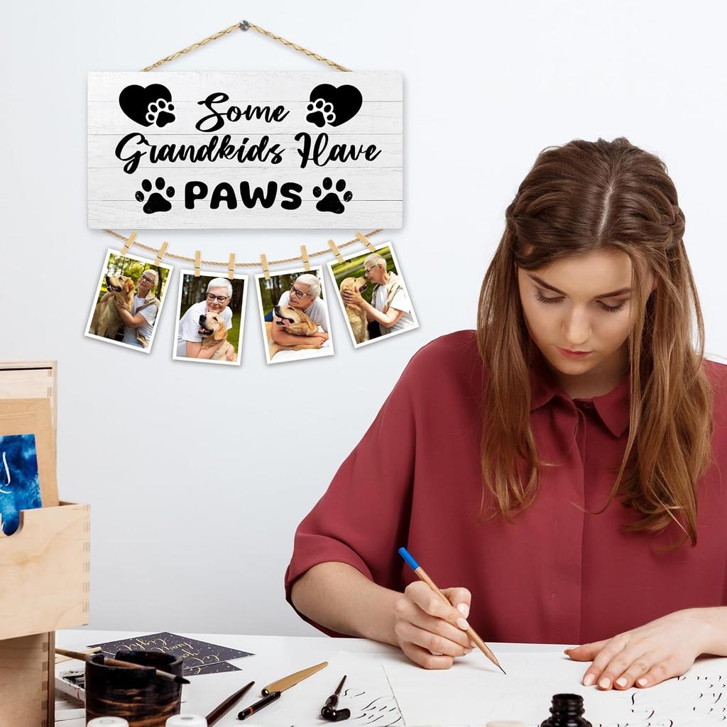 Dog Grandparents Gifts Picture Frame Photo Hanging Display, Dog Grandma Grandpa Lovers Owner Gifts, Some Grandkids Have Paws Picture Board Photo