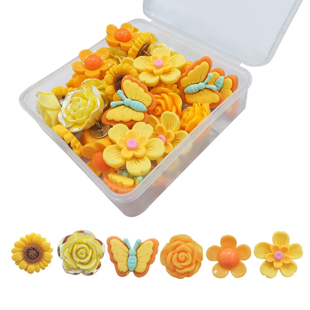 Pack of 30 Resin Flower Thumbtacks Lovely Pushpins Versatile Thumb Tacks set for Photo Wall Classroom & Desk Decoration