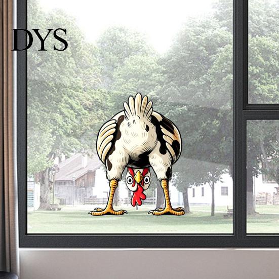 Removable Glass Film Funny Chicken Static Window Cling, Upside Down Rooster Sticker, Outdoor Sunproof Adhesive Waterproof Non-adhesive Decal