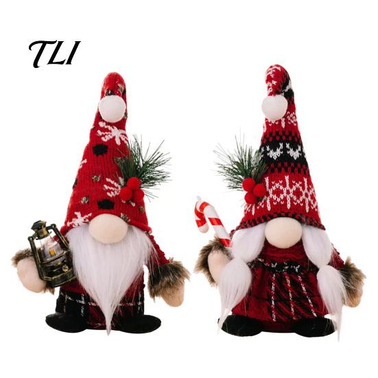 Cute Christmas Souvenirs Plush Gnome Decoration, Nordic Xmas Scandinavian Tomte Elf with Beard Pine Tree Branch for Desk Shelf Fireplace Winter