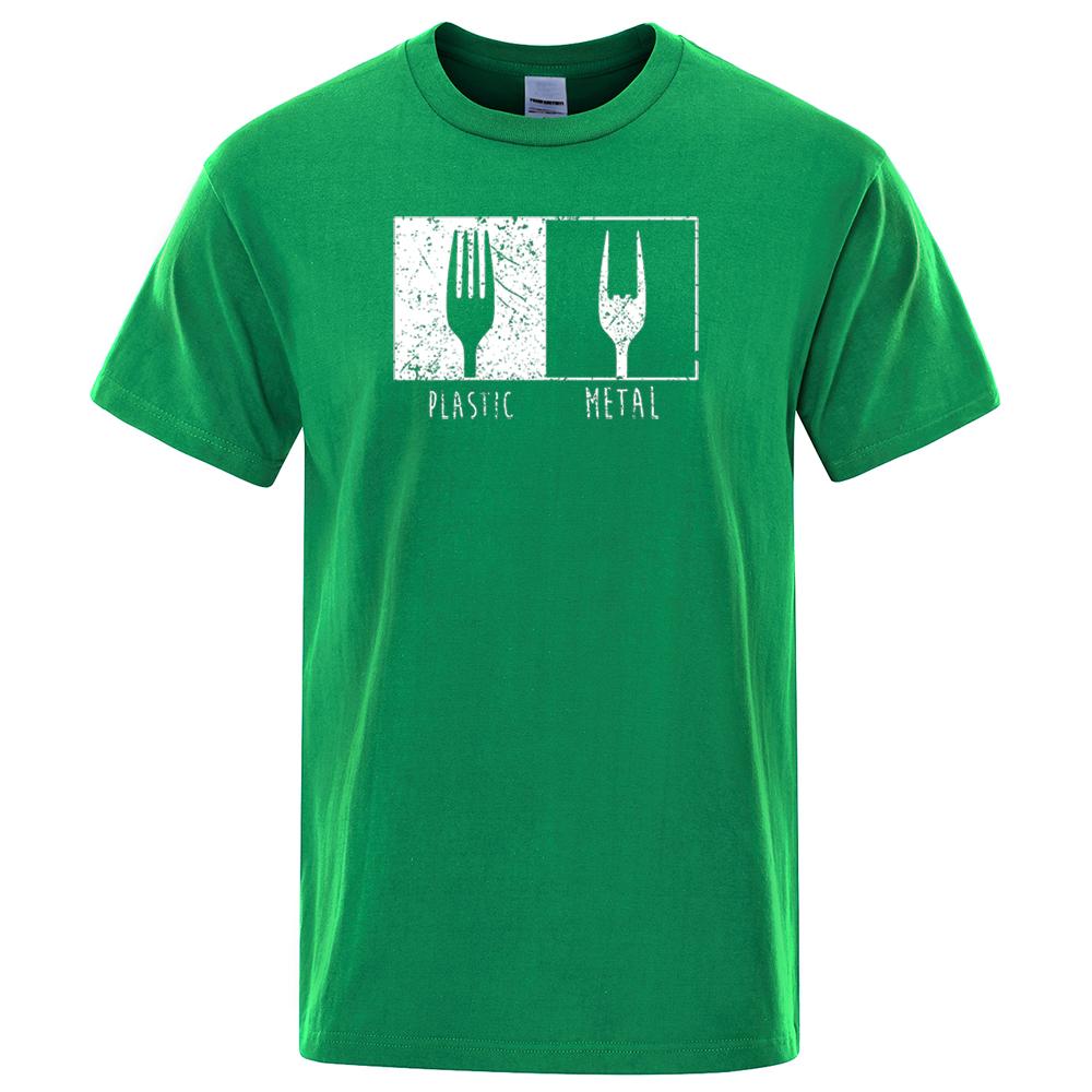 Everyday Objects Pattern Metal Plastic Fork T Shirt Cotton Short Sleeve Men T Shirts Punk Hip Hop T-Shirts Vintage Streetwear