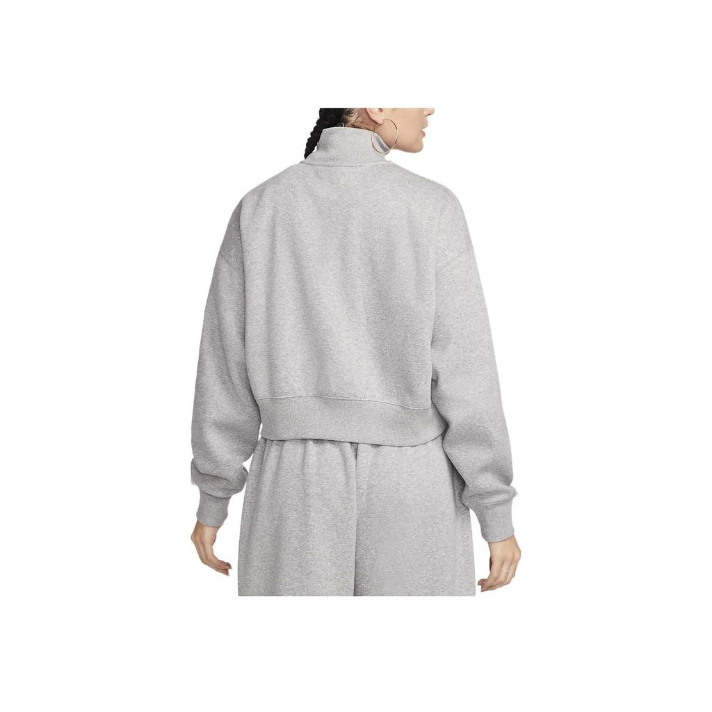 Nike Solid Logo Print Half-Zip Crop Long Sleeve Polo Shirt Women Tops Grey DQ5768-063