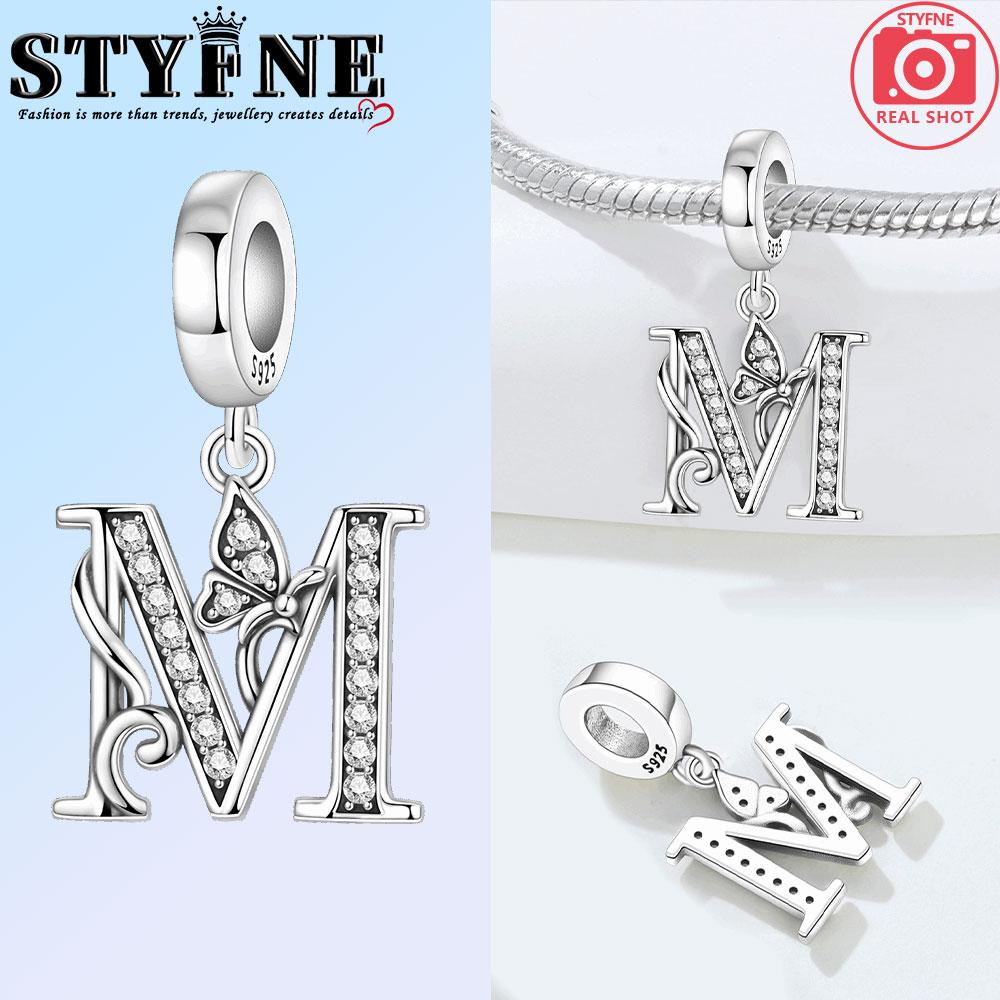 

copper Butterfly White Zircon Twentysix Letters AZ Charm Bead Charms Bead Charms Pendant for Authentic Bracelets Woman Girl Jewellery (as the picture-62898-)-
