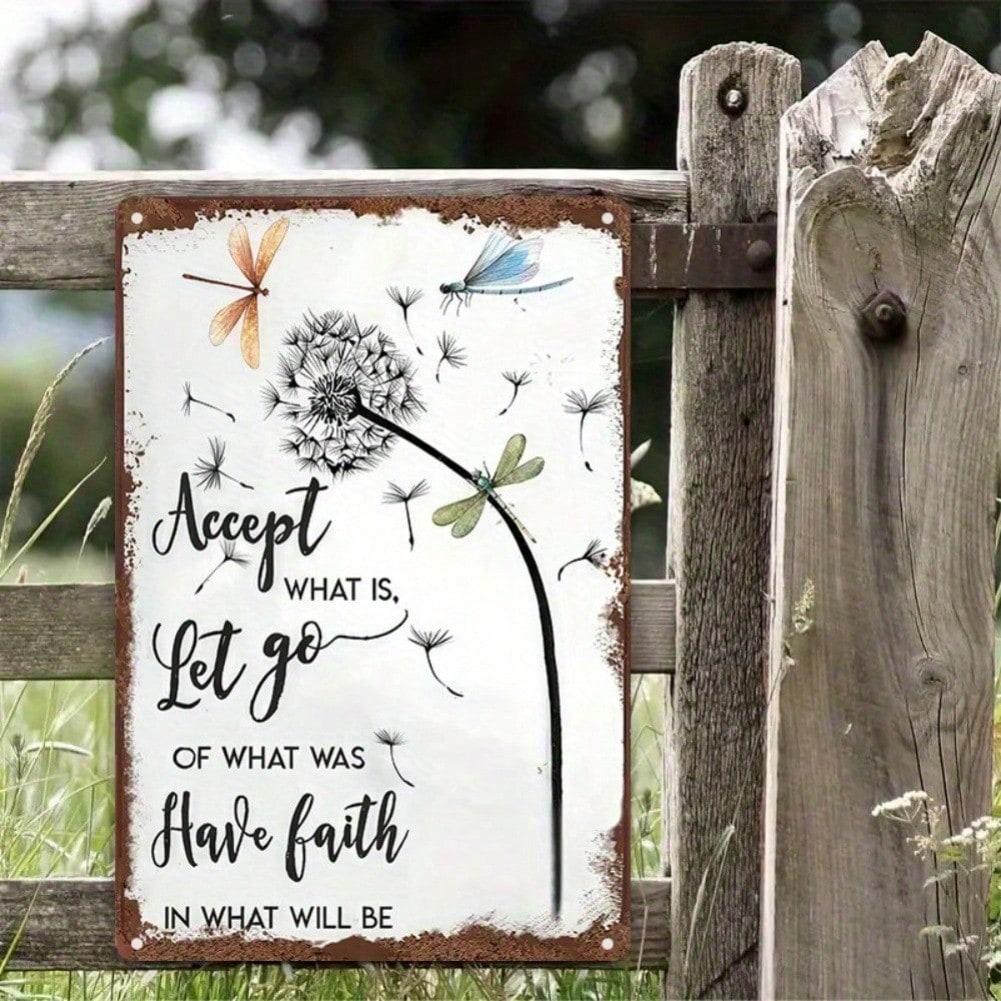 Dandelion Tin Sign 8x12 Inch Motivational Quote Metal Wall Art Rustic Home Decor