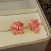 South Korea Dongdaemun new sweet enamel dripping flower earrings high value Internet celebrity silver needle earrings