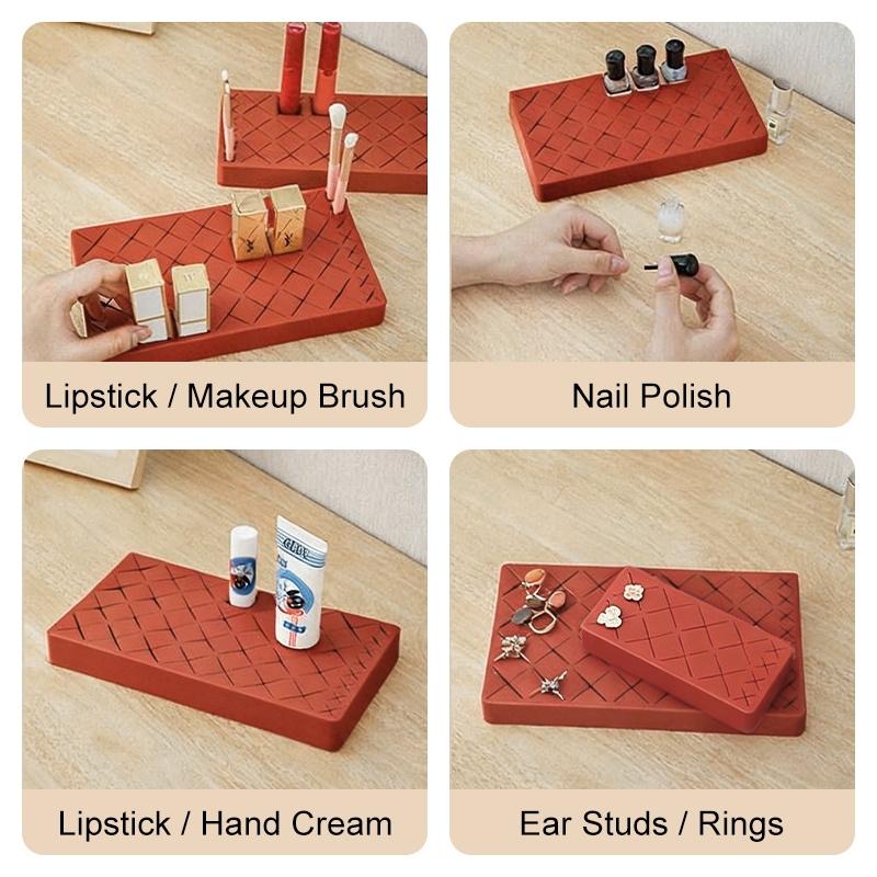 Flexible Grid Silicone Makeup Organizer Adjustable Lipstick Storage Rack for Vanity Desk Expandable Cosmetic Makeup Brush Holder