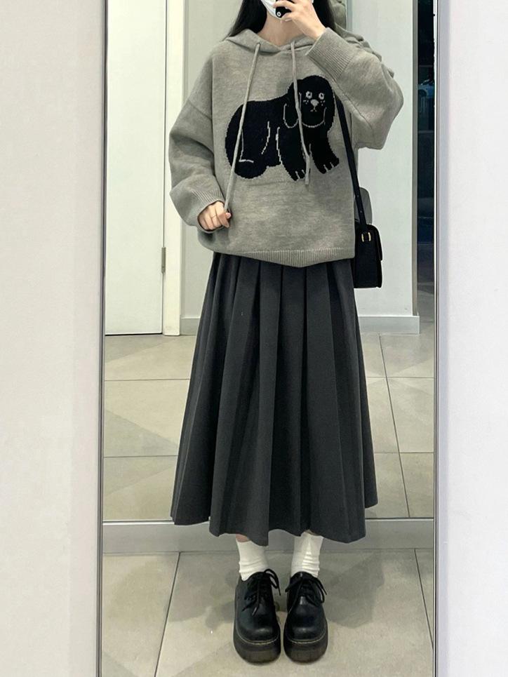 

Women s Gray Plaid Wool A-Line Pleated Skirt: Mid-Length, Soft, High Waist, Plus Size. L (High Quality) темно-серого