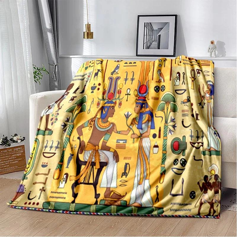 Ancient Egypt Blanket Mysterious Symbol Scarab Throw Blanket Soft Cover Eye of Horus Lightweight Warm Blankets for Bedroom Gifts