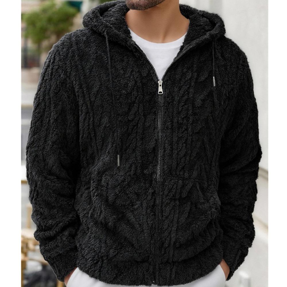 Mens Elegant Leisure Casual Plush Hooded Jacket European Style 2025 Winter Classic Basic Tops Outerwear Men Slim Comfy Jackets