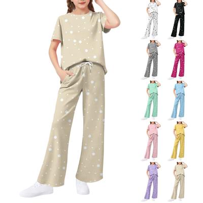 Conjunto de 2 piezas para niña - Camiseta de manga corta y pantalones de pierna ancha