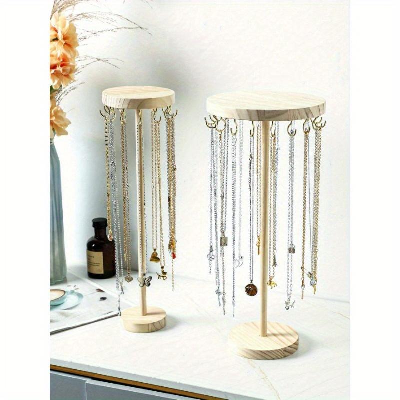 1pc Simple Style Round Natural Wood Jewelry Display Stand For Necklaces, Pendants, Bracelets & Jewelry Shop Window Display