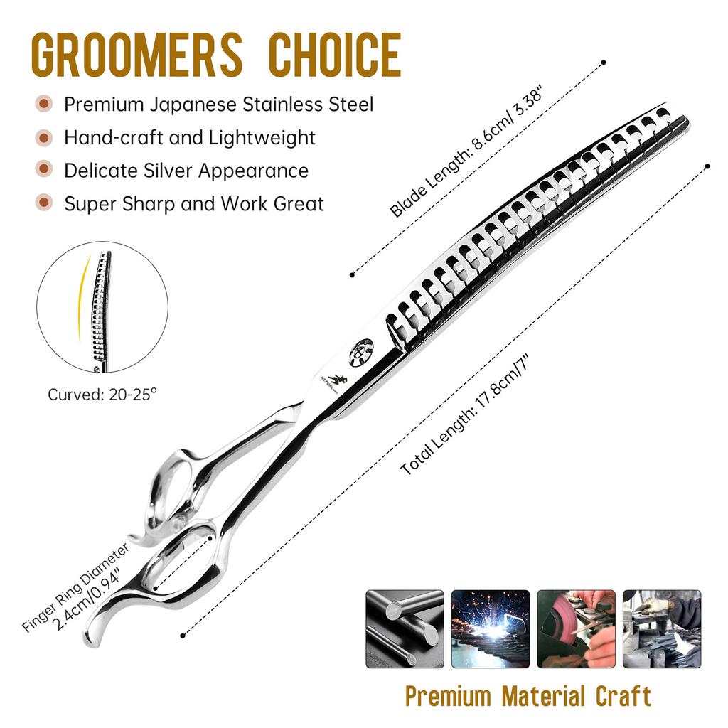 7,0-Inch Gebogen Tand Schaar, Gebogen Visgraat Tand Schaar, Gebogen Schaar, Huisdier Knippende Schaar, Dunne Schaar, Professionele Kwaliteit Huisdier Speciaal
