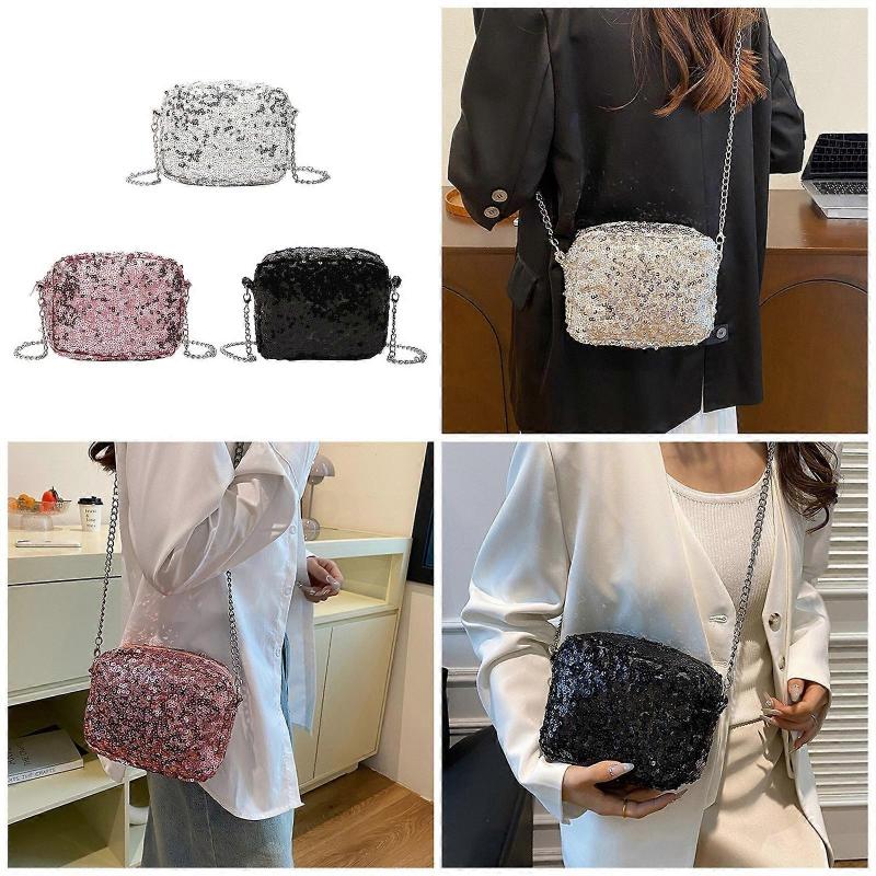 Elegant Sequined Evening Bag Handbag With Chain For Women Delicate Shoulder Bags Crossbody Purse Evening Purses  Silver