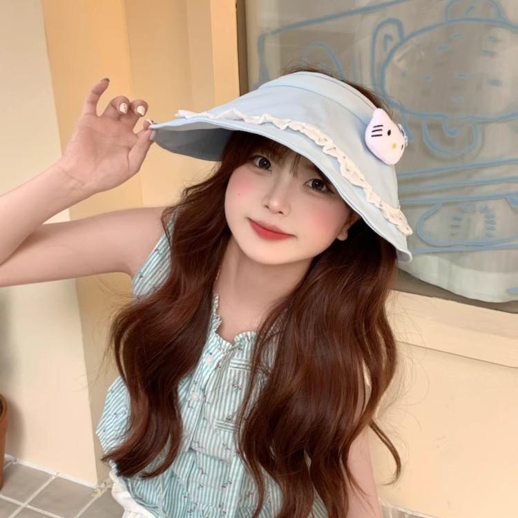 2025 Original Summer Big Brim Portable Light and Thin Empty Top Egg Roll Sun Hat Quick Drying Cute Empty Top Hat