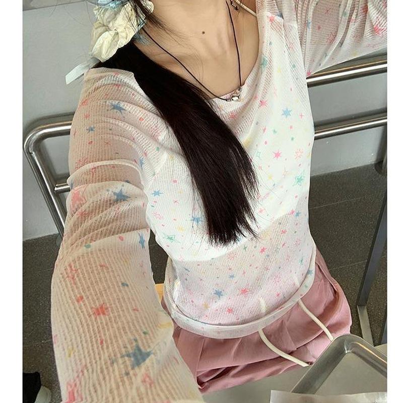 Women's Sweet Summer 2025 White Long-Sleeve T-Shirt Cardigan