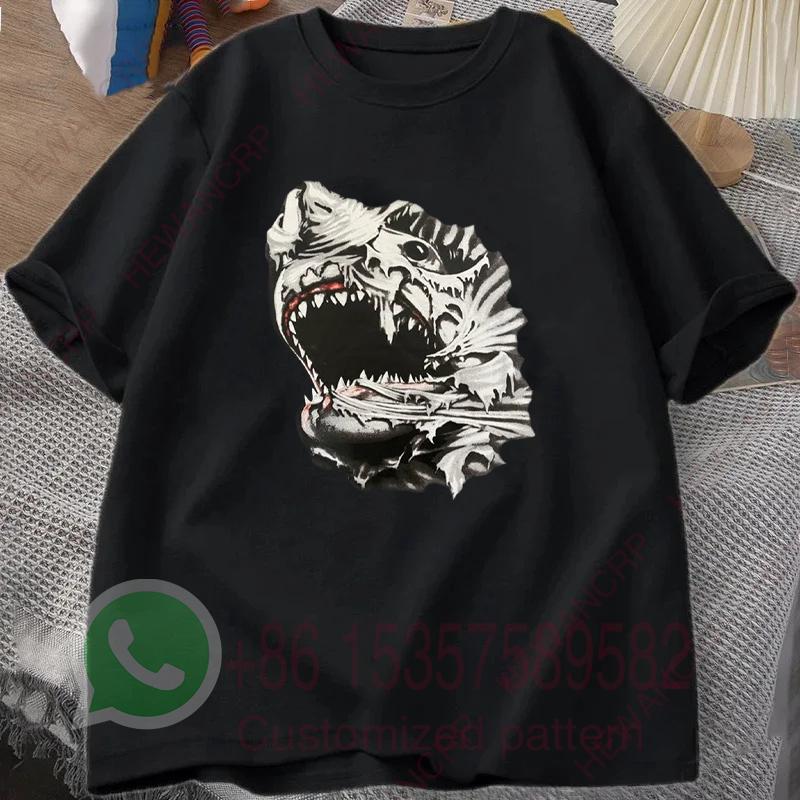 Scary Shark Mens Tshirt Summer Tracksiut Roundneck Pullovers Shortsleeved Tops Harajuku Cotton Sweatshirt Casual Streetwear