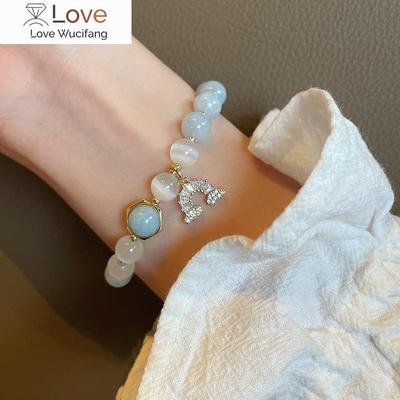 Fashion Aquarine Bracelet For Women Cat Eye Stone Rainbow Pumpkin Maneki Neko Pendant Girl Strawberry Crystal Pearl Hand String