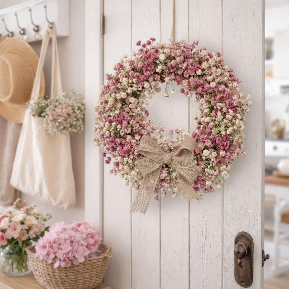 With Bow Spring Flower Wreath Lifelike Artificial Flower Wreath Front Gate Wreath  Front Door