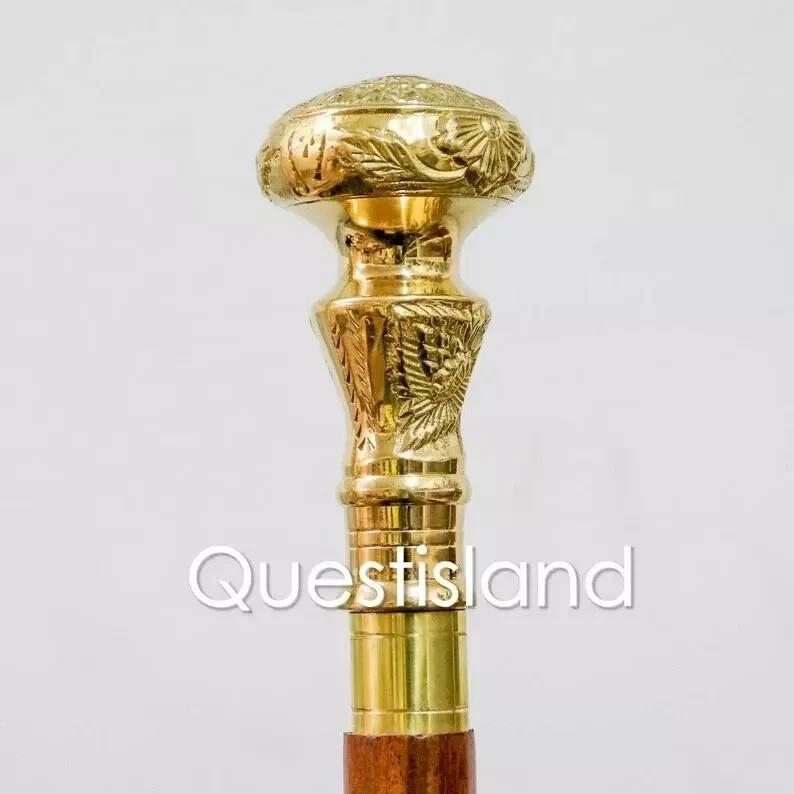 Brass Handle Wooden Victorian Foldable Cane Collectible Men's Gift